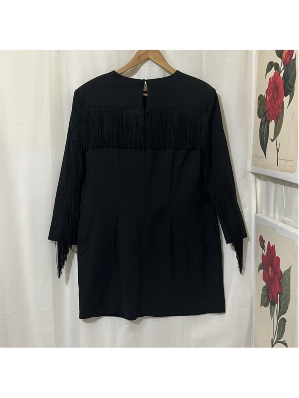 Zara Black Round Neck Dress with Fringed Arms and Back a110 - Picture 5 of 7